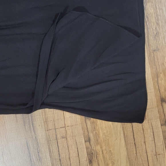 WHO WHAT WEAR Black Bardot Boho Rayon Drawstring Waist Side Slit Long Midi Dress - Picture 7 of 13